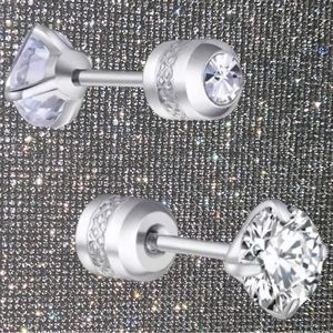 Diamond stud screw on earrings 6mm Hypoallergenic Cubic Zirconia Stainless steel